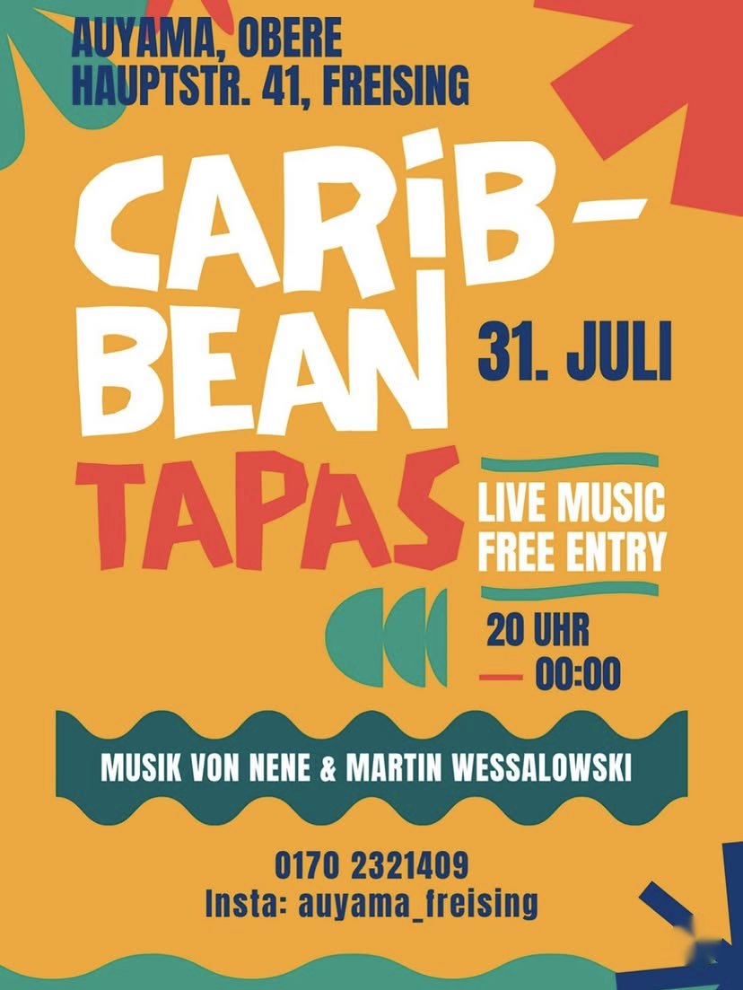 Flyer: Caribbean Tapas mit Live-Musik von Nene und Martin Wessalowski, 31. Juli, Eintritt frei